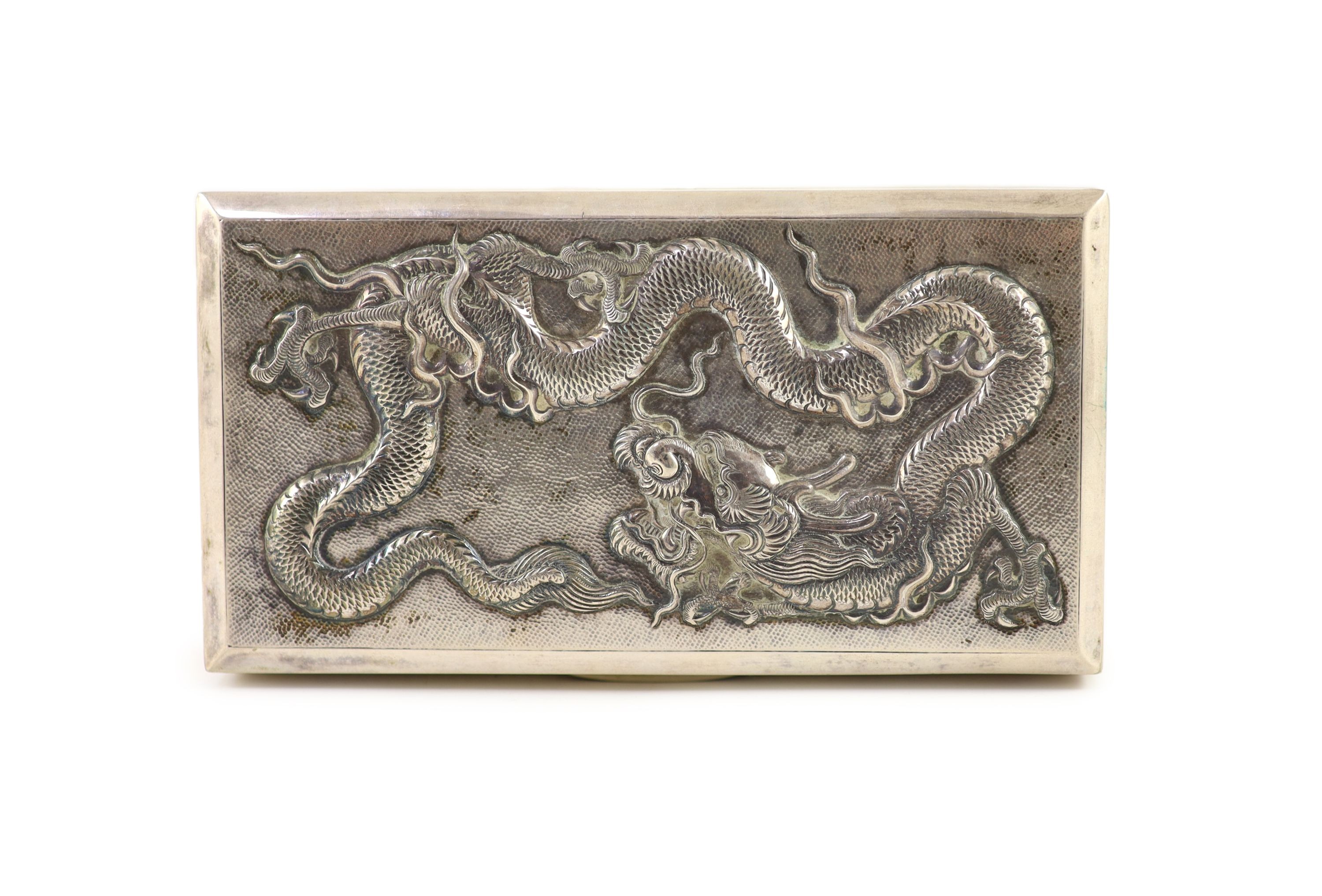 A late 19th/early 20th century Chinese silver mounted cigarette box by Tack Hing                                                                                                                                            