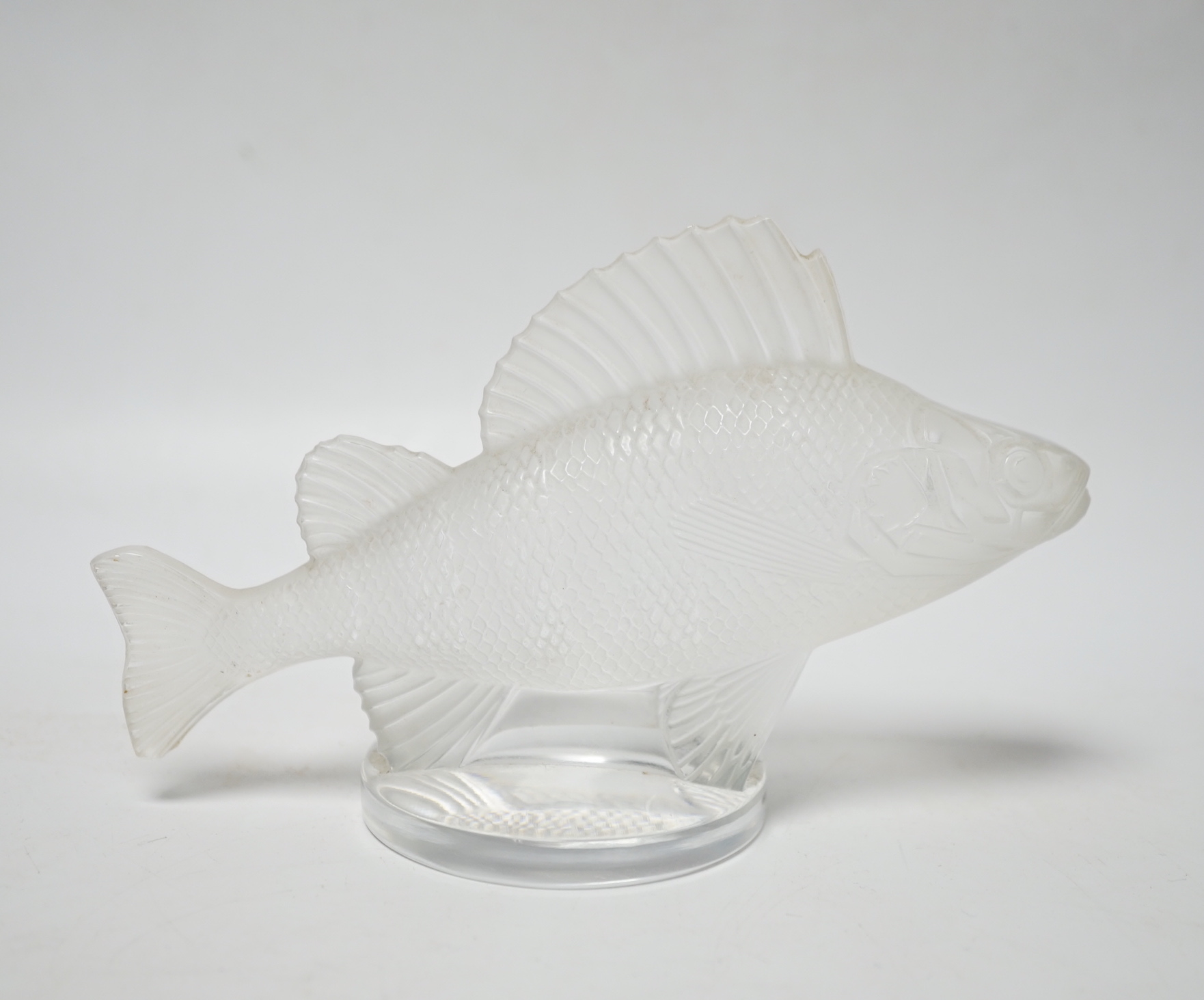 Rene Lalique, a frosted glass paperweight modelled as a fish, signed ‘Lalique France’ to base, 16cm wide                                                                                                                    