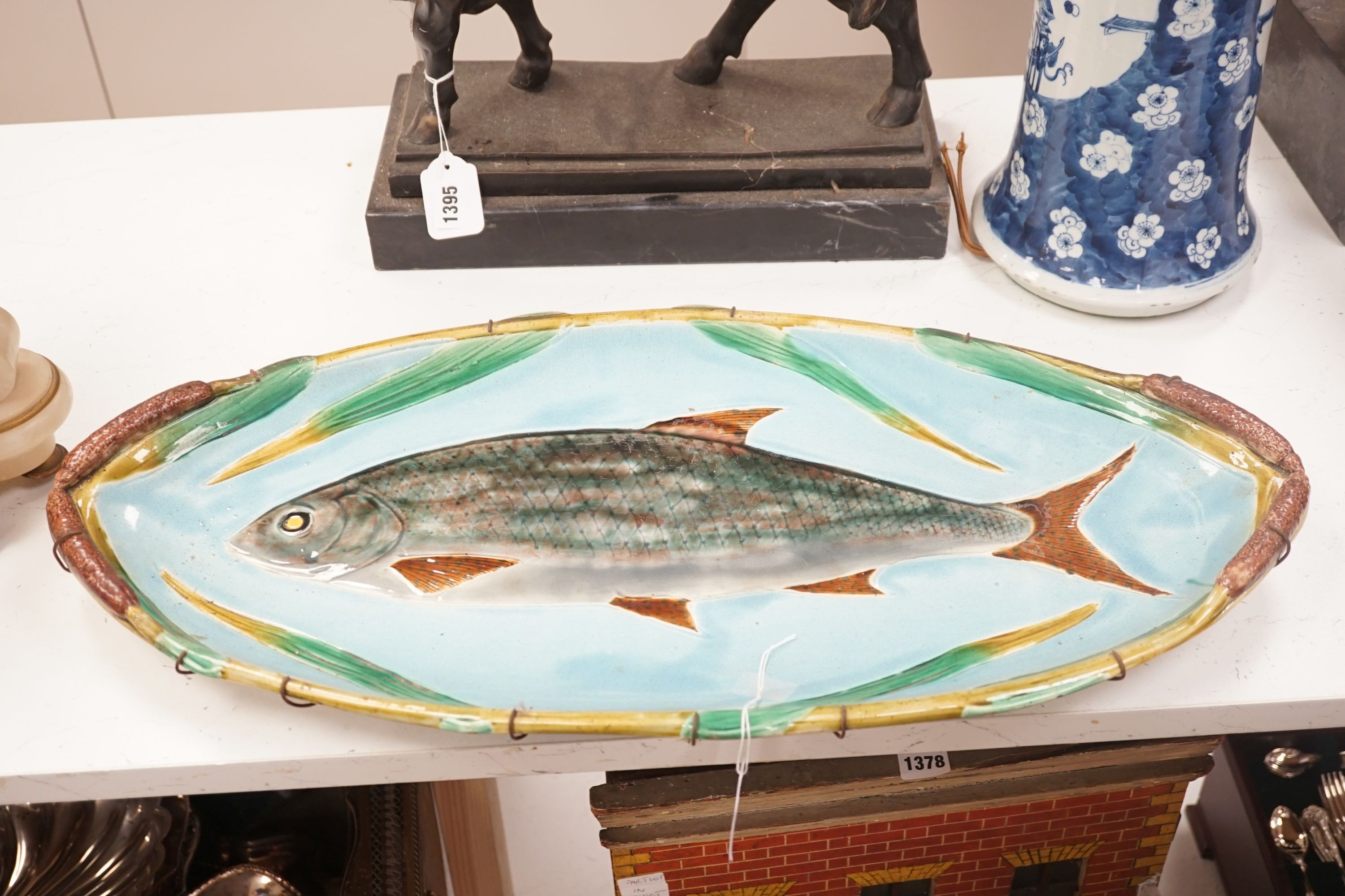 A Victorian Holdcroft majolica ‘fish’ dish, 68cm                                                                                                                                                                            
