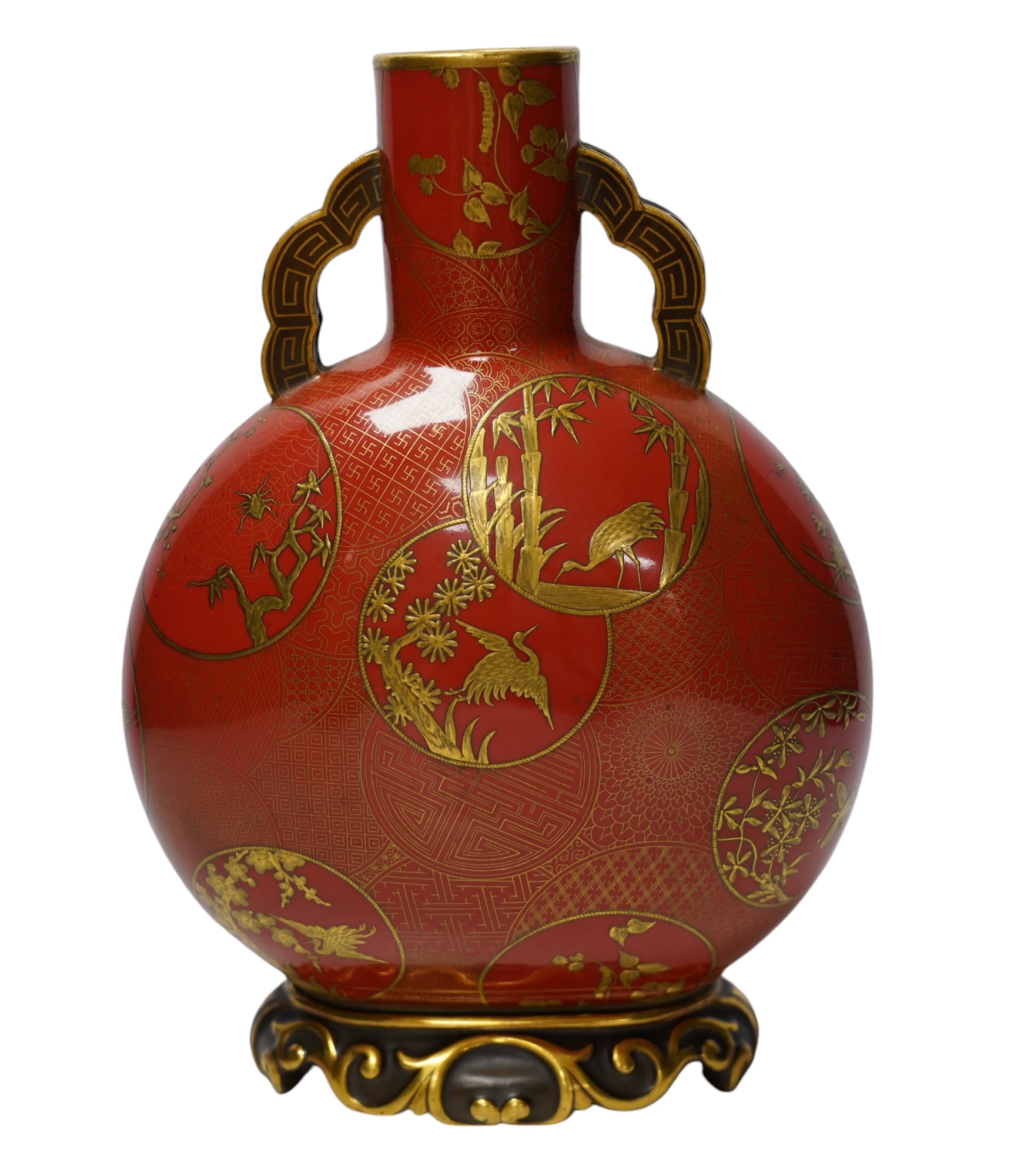 A Worcester two handled Japanese style vase, 1876, 27.5cm. Condition - good                                                                                                                                                 