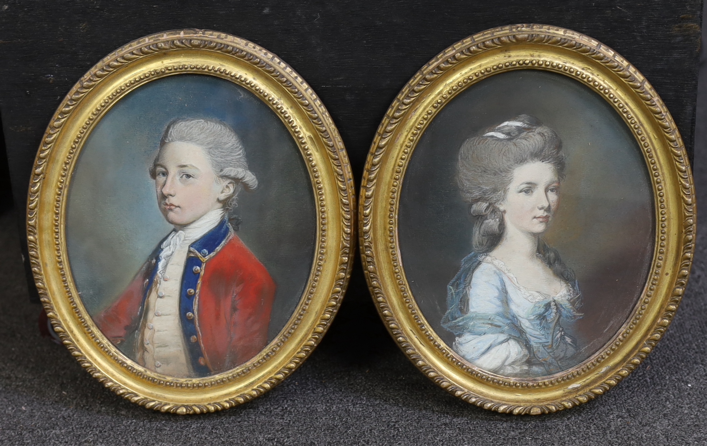 Attributed to John Russell, RA (English, 1745-1806), Portraits of General John Smith (b.1764), 2nd Regiment of Foot Guards, 2nd son of Colonel Smith, and Jane Smith (1765-1858), pastel on paper, a pair, 23 x 18.5cm      