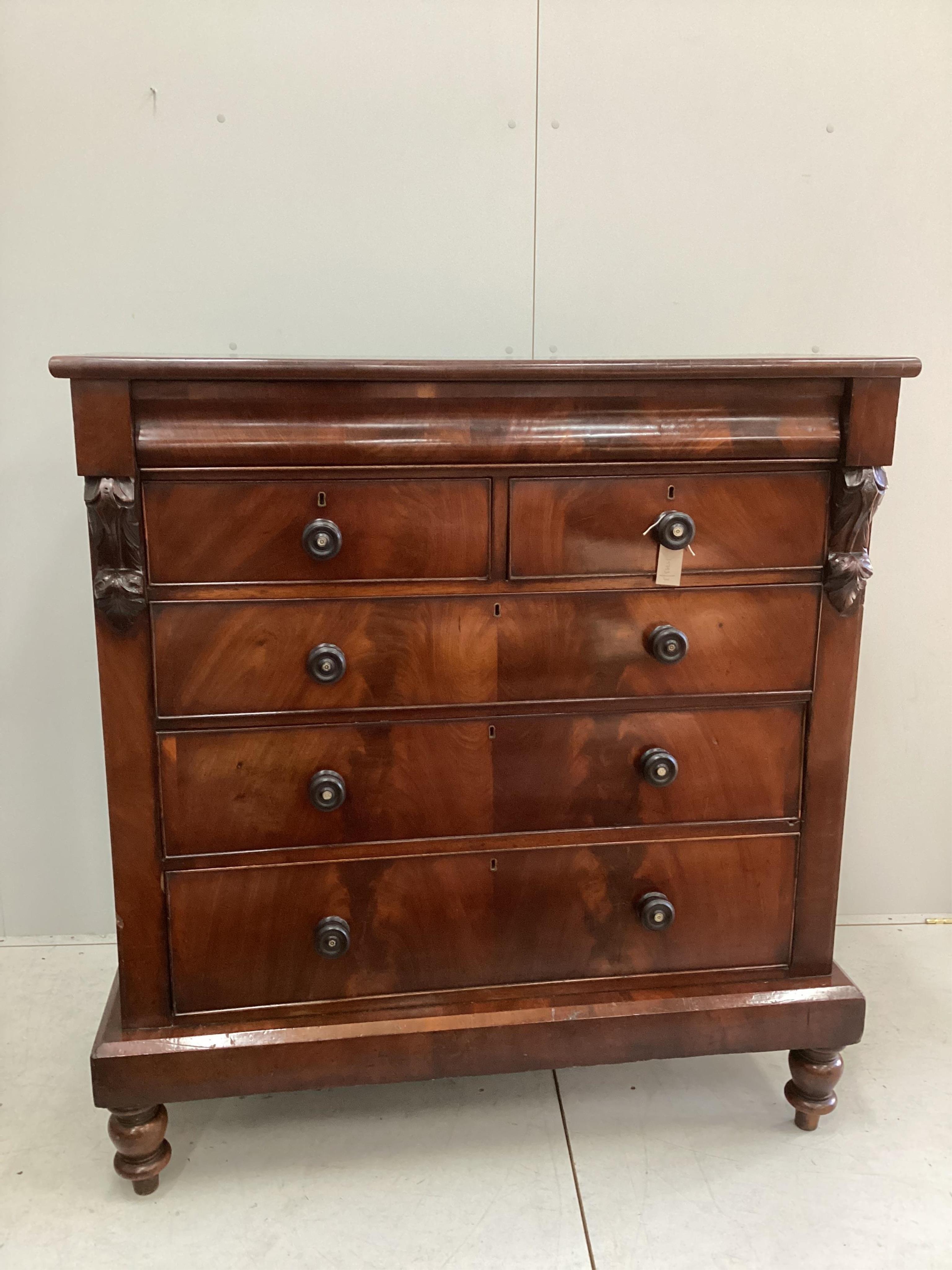 A Victorian mahogany Scottish chest, width 122cm, depth 54cm, height 132cm. Condition - fair to good                                                                                                                        