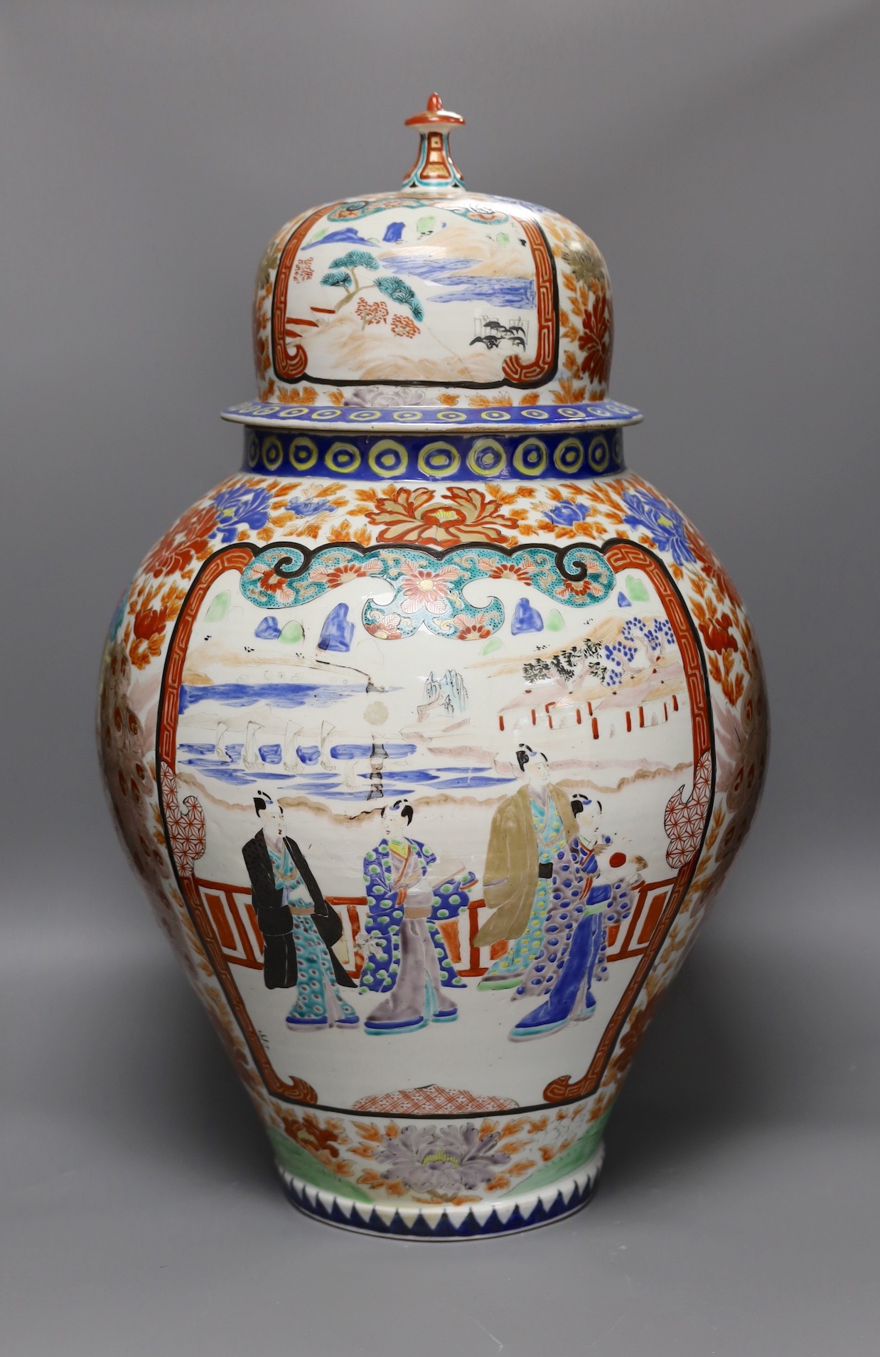 A large Japanese porcelain jar and cover, Meiji period, 60 cms high                                                                                                                                                         