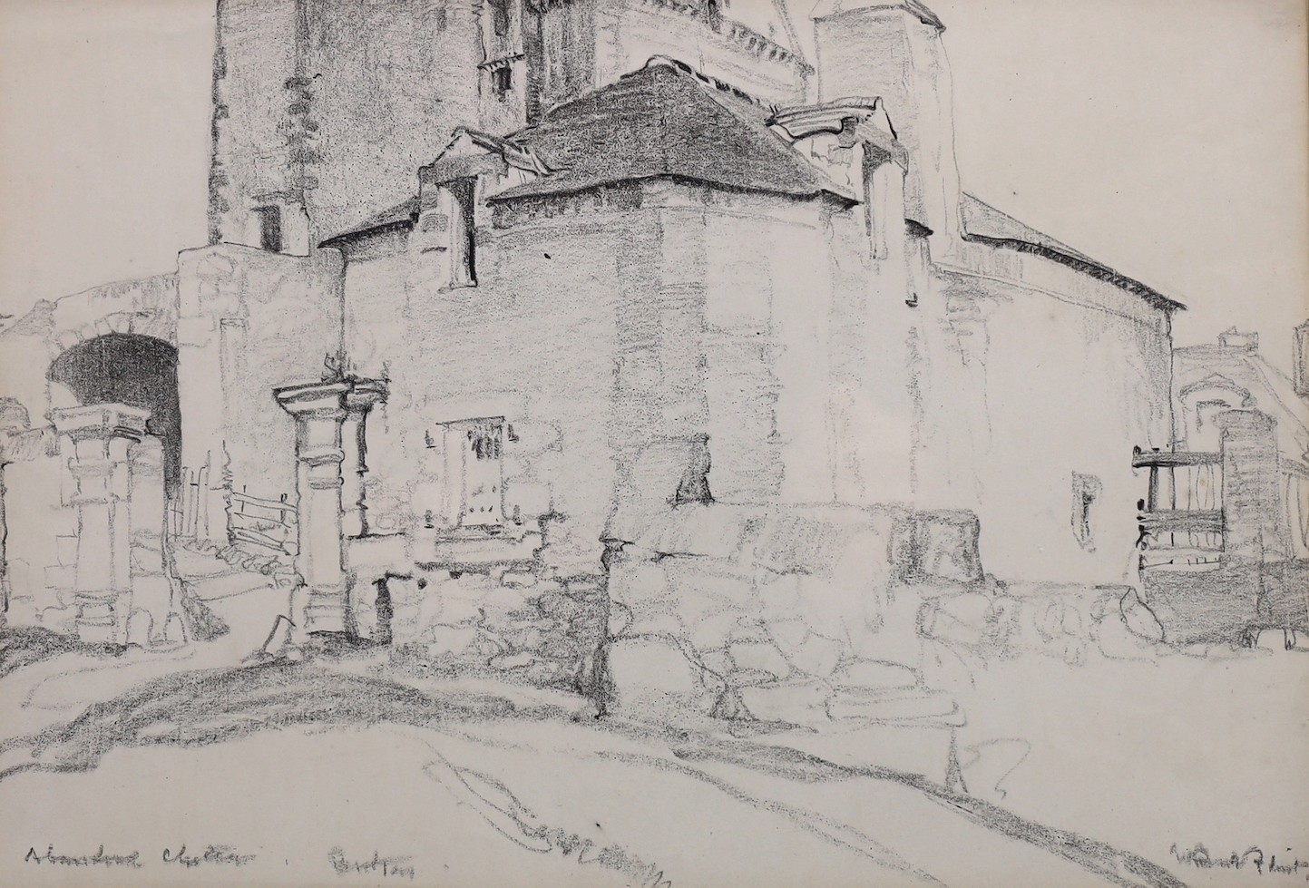 Sir William Russell Flint RA PRWS (British, 1880-1969), 'Abandoned Chateau', pencil and charcoal, 23.5 x 34.5cm                                                                                                             