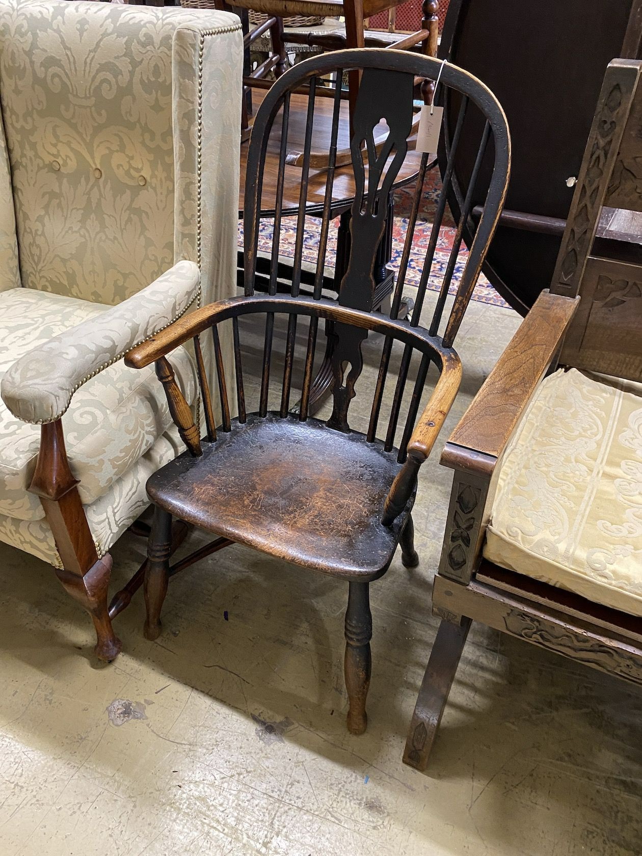 A mid 19th century ash and elm Windsor armchair (reduced), width 54cm, depth 41cm, height 106cm                                                                                                                             