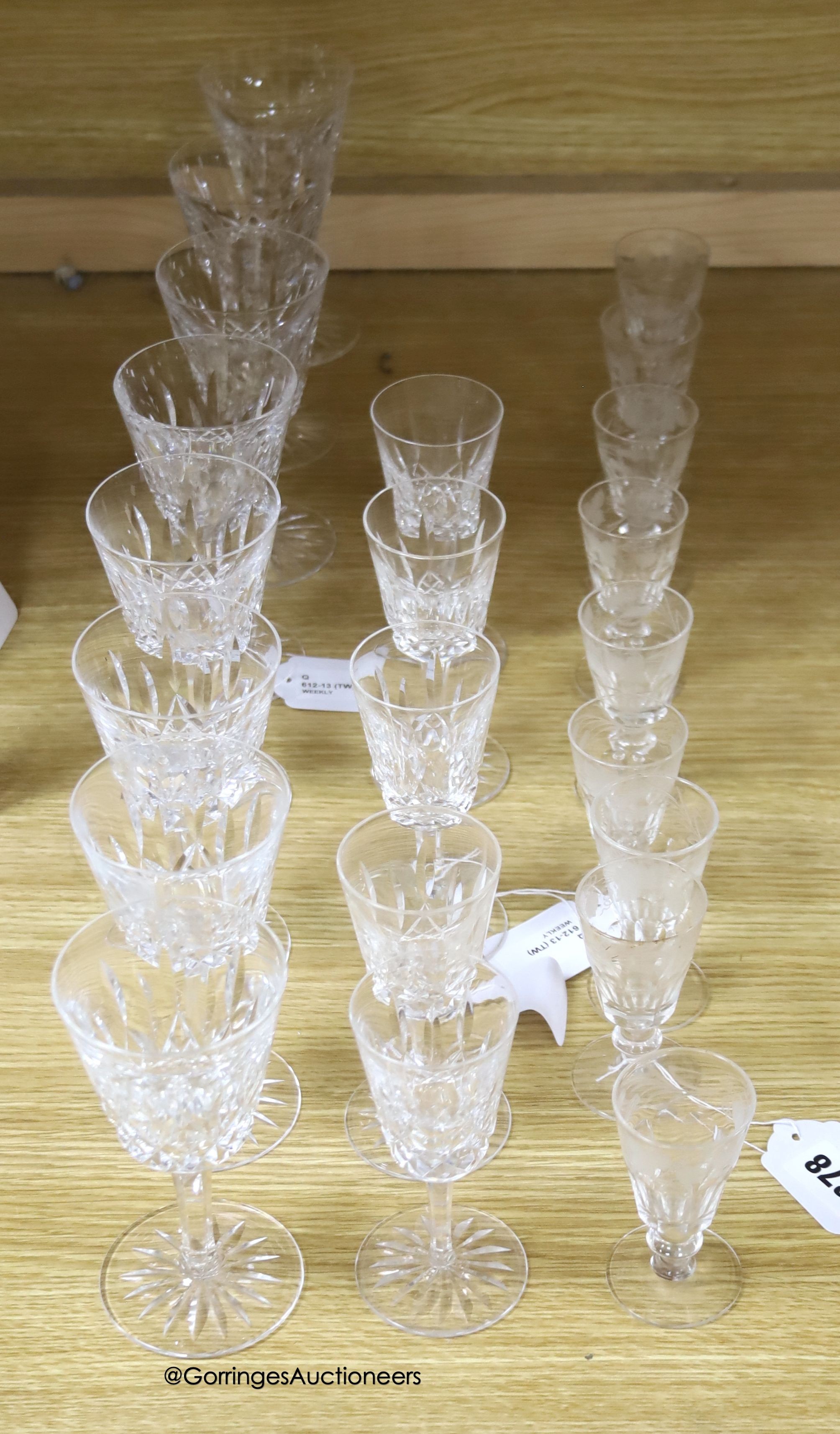 A part suite of Waterford table glassware and nine other sherry glasses                                                                                                                                                     