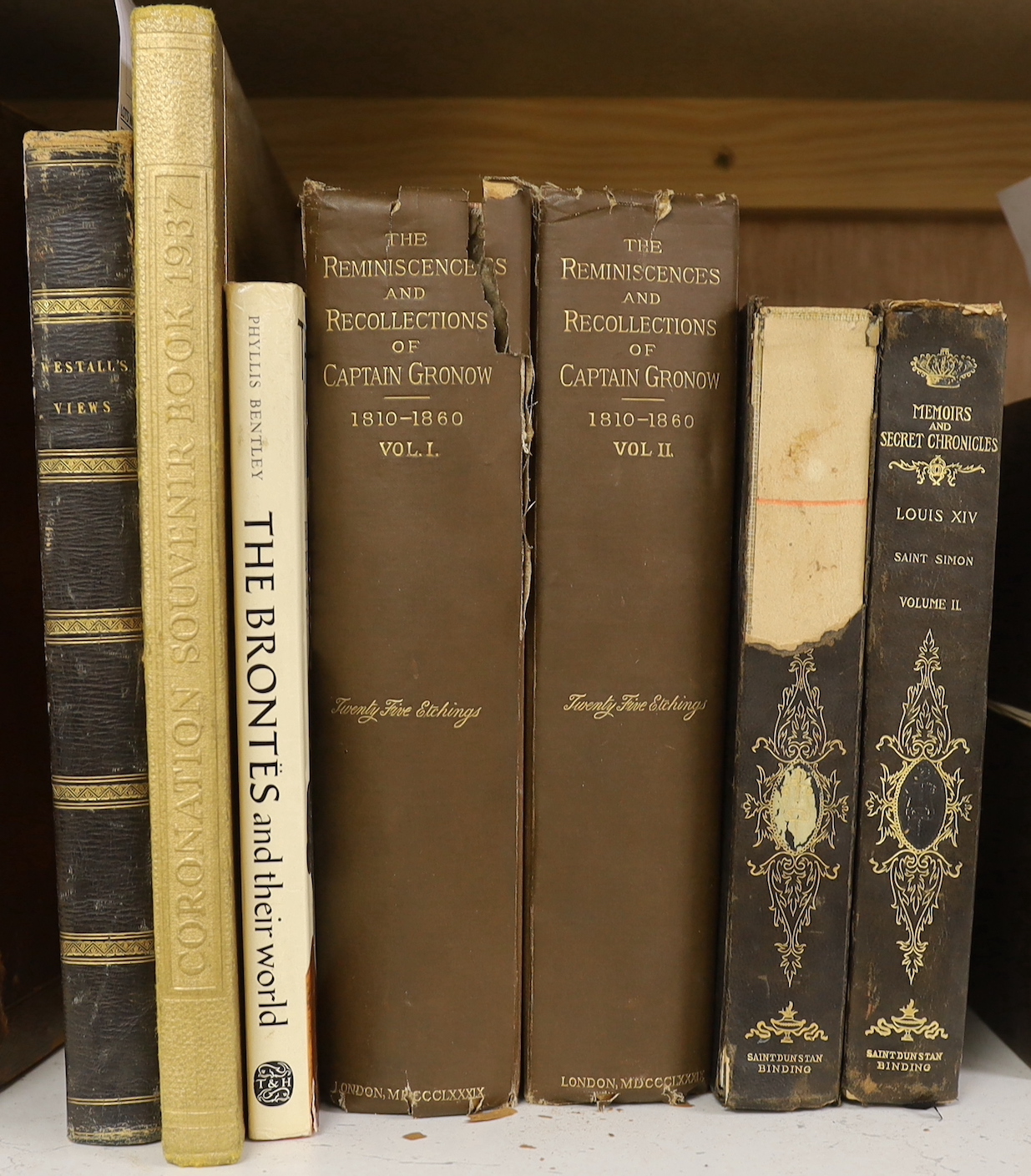 Gronow, Captain - The Reminiscences and Recollections of Captain Gronow, one of 870, 2 vols, 4to, cloth gilt, inner spine joints torn, John C. Nimmo, London, 1889; Saint-Simon, Duke of - Memoirs of Louis XIV and the Rege