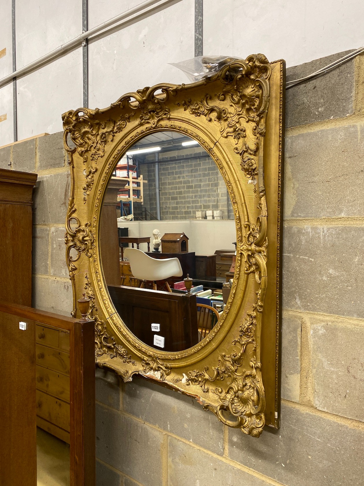 A Victorian gilt gesso picture frame (now as a wall mirror), width 82cm, height 92cm                                                                                                                                        