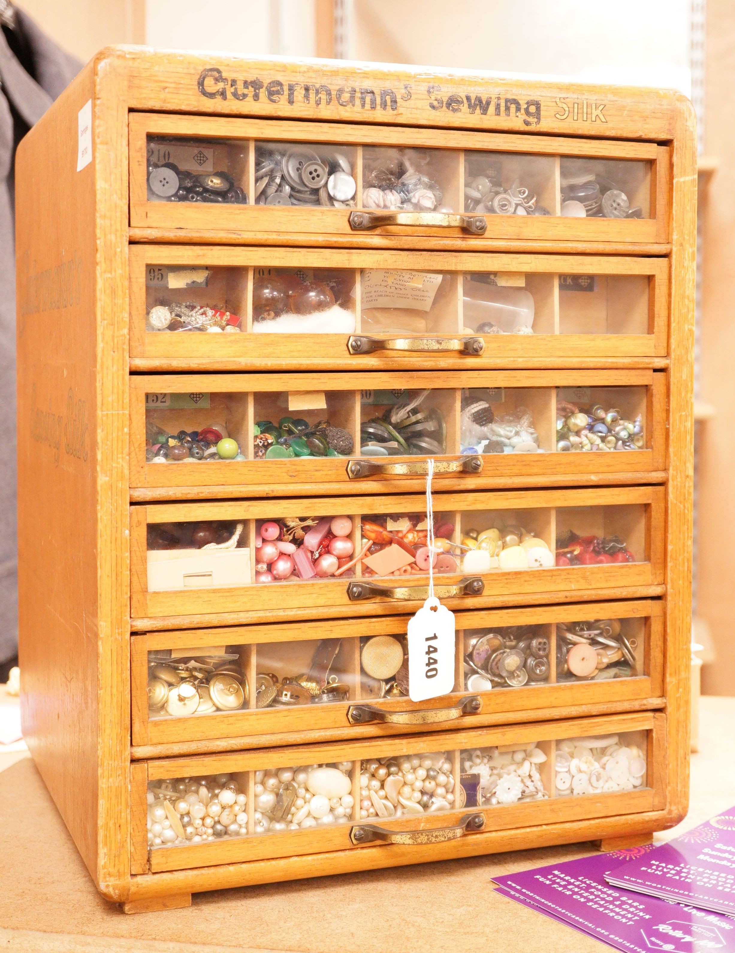 A 'Gutermann's Sewing Silk' merchants display case with contents                                                                                                                                                            