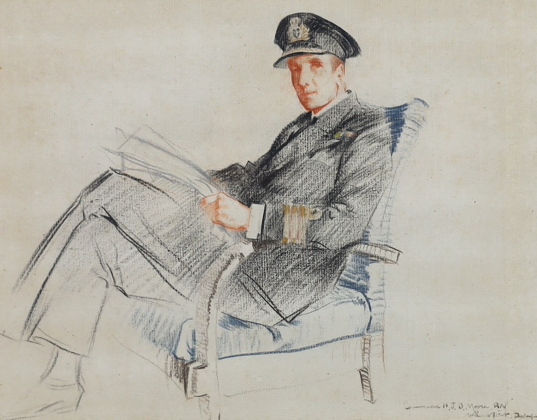 Sir William Russell Flint RA PRWS (British, 1880-1969), Study of Commander of H.J.B. Moore RN, conté crayon, 22.5 x 29cm                                                                                                    