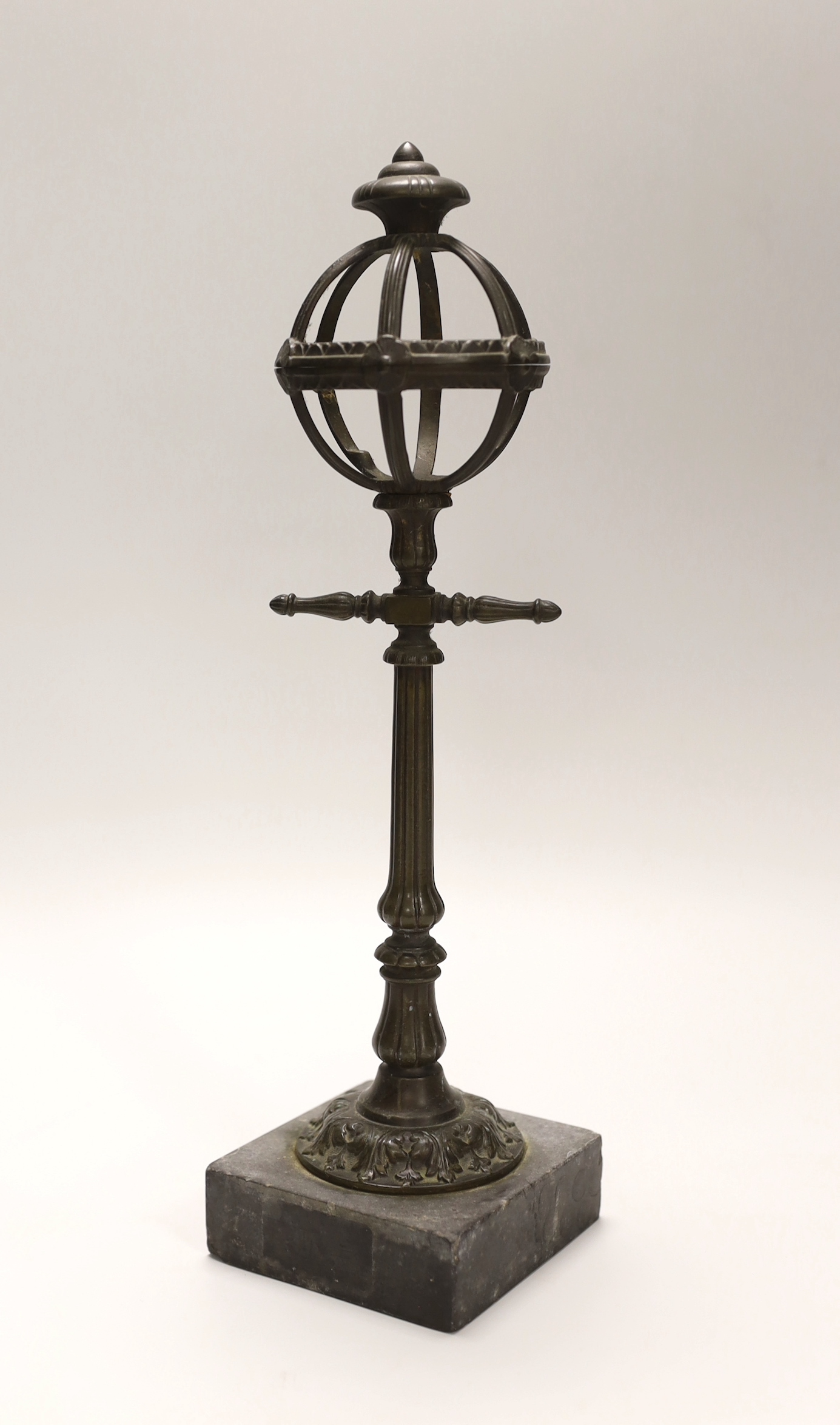 A late 19th century bronze model of a street lamp, on a marble base, 31cm high                                                                                                                                              