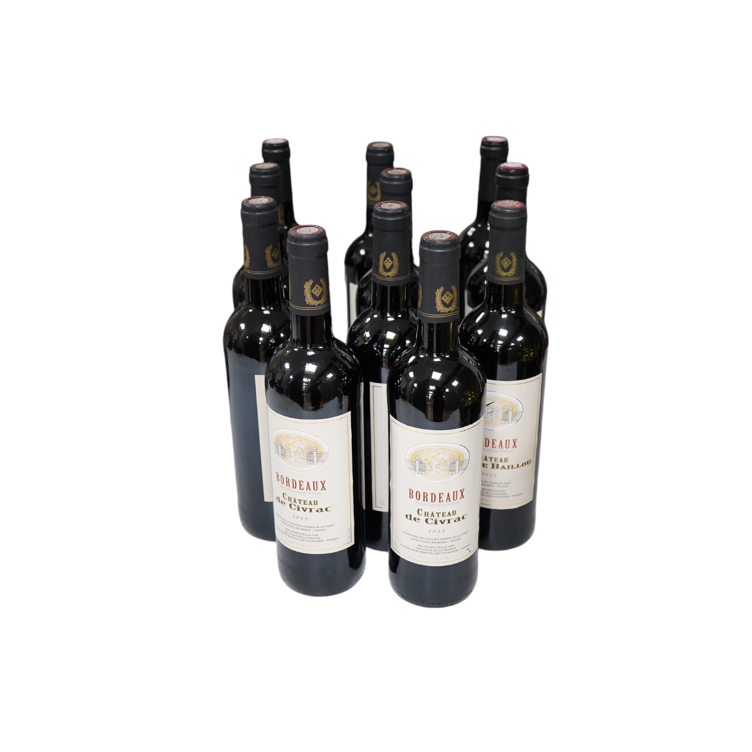 Eleven bottles of wine to include Chateau de Civrac 2023 and Chateau Grandfont. Condition - good                                                                                                                            