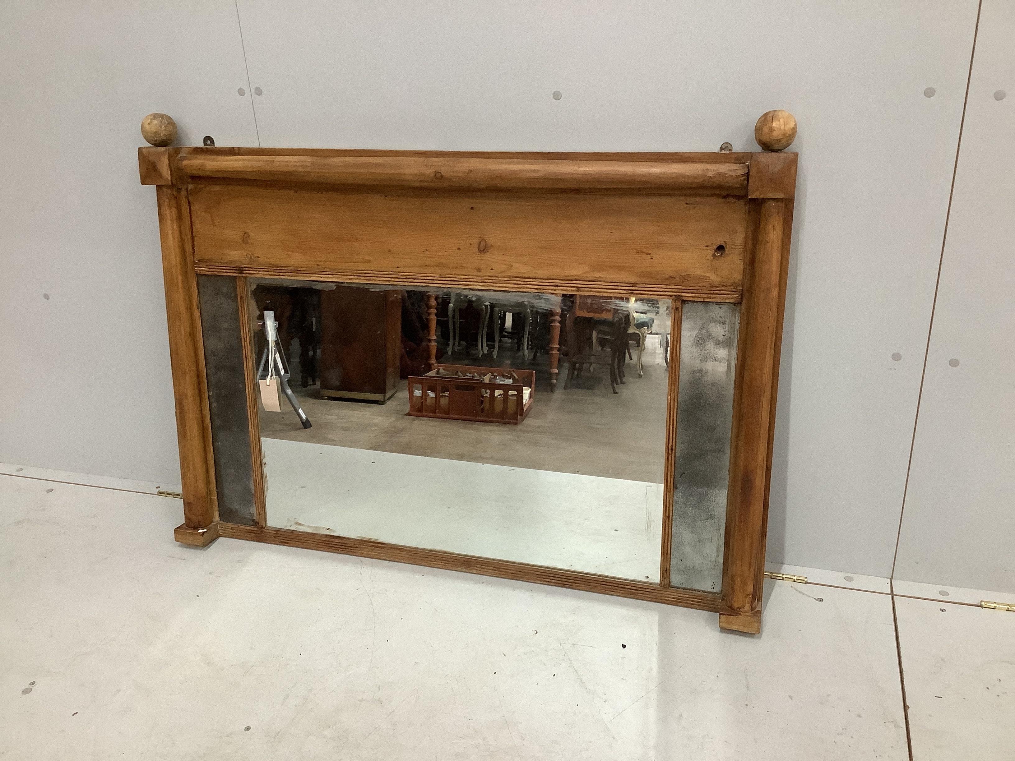 A Victorian style pine overmantel mirror, width 120cm, height 89cm                                                                                                                                                          