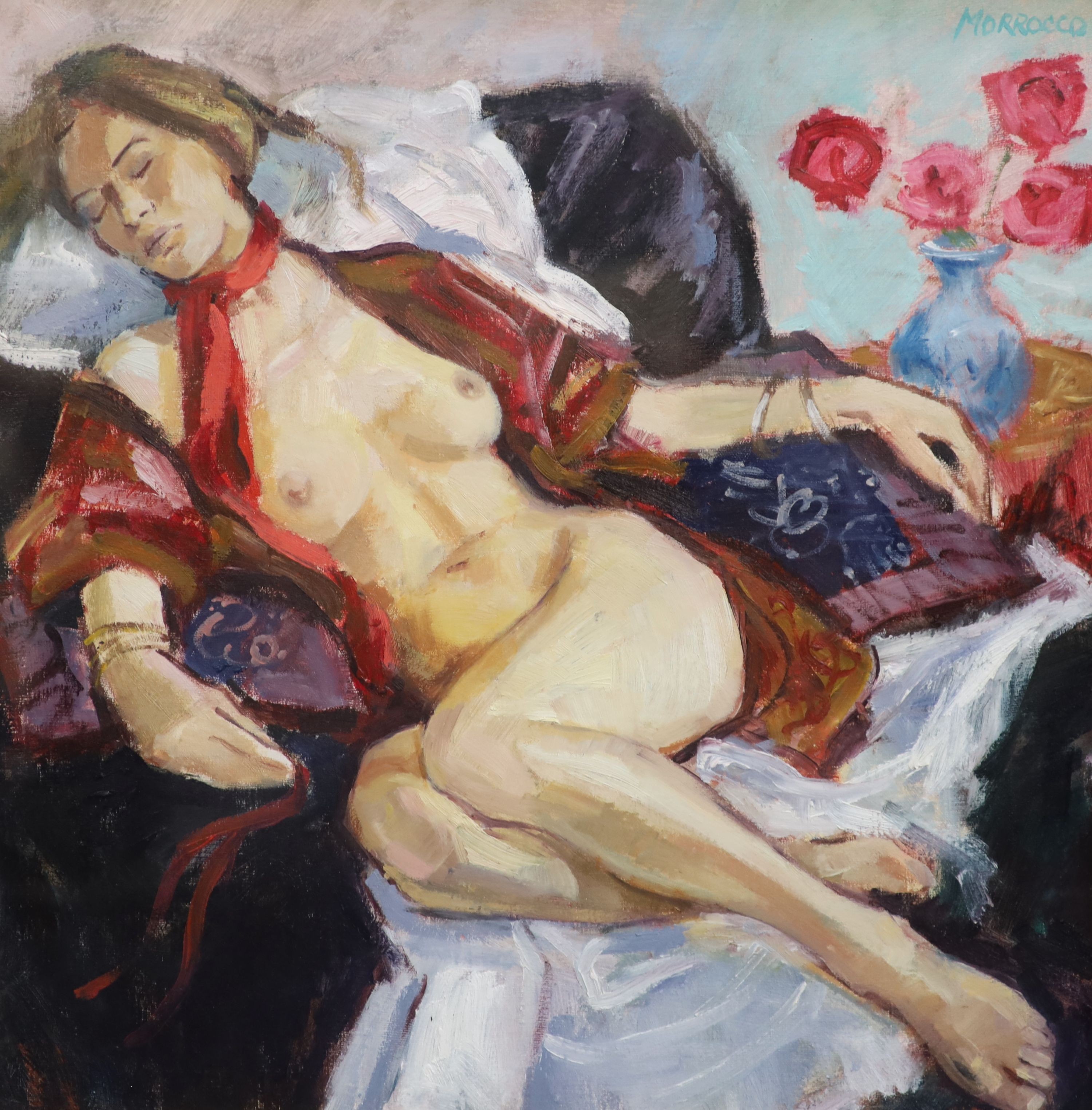 Jack Morrocco (Scottish, b.1953), 'Falling Asleep', oil on board, 42 x 42cm                                                                                                                                                 