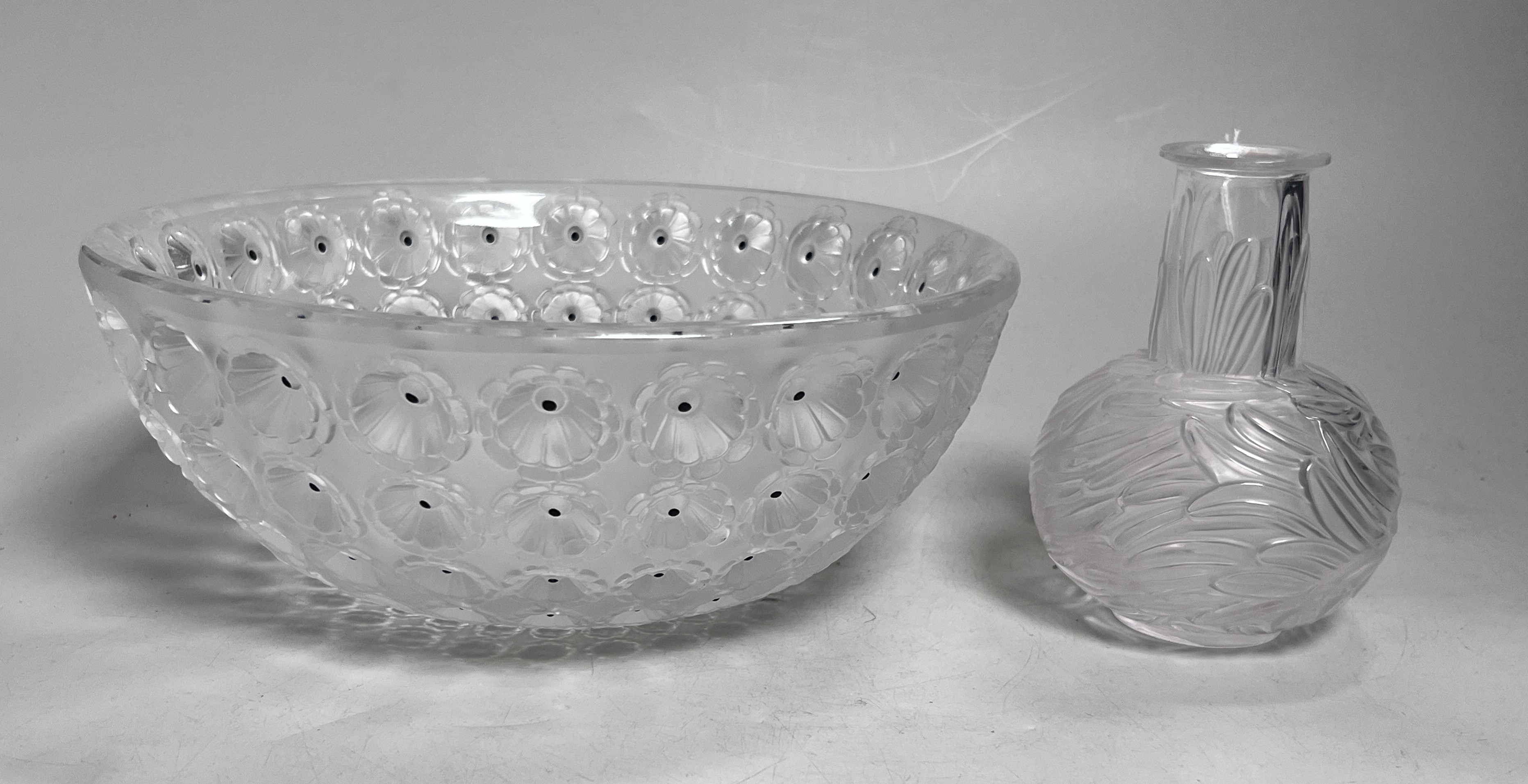 A Lalique 'Nemours' bowl, 25cm diameter and a Lalique vase, 13cm high (2)                                                                                                                                                   