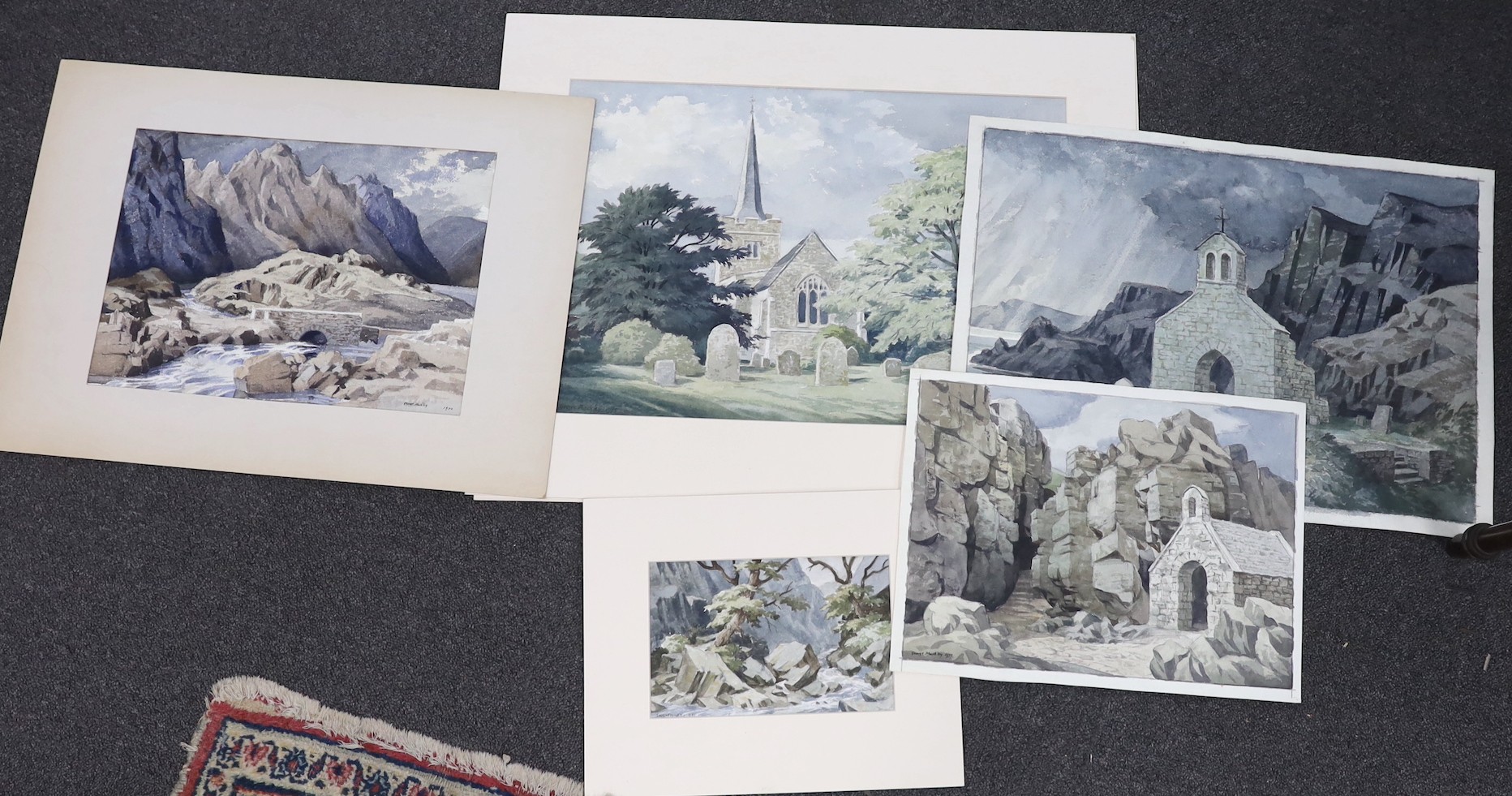 George Mackley R.E. (1900-1983), six assorted watercolours, Churches, chapels and other rustic scenes, c.1975-80 after the artist was forced to relinquish wood engraving due to ill health, signed, largest 34 x 49cm      