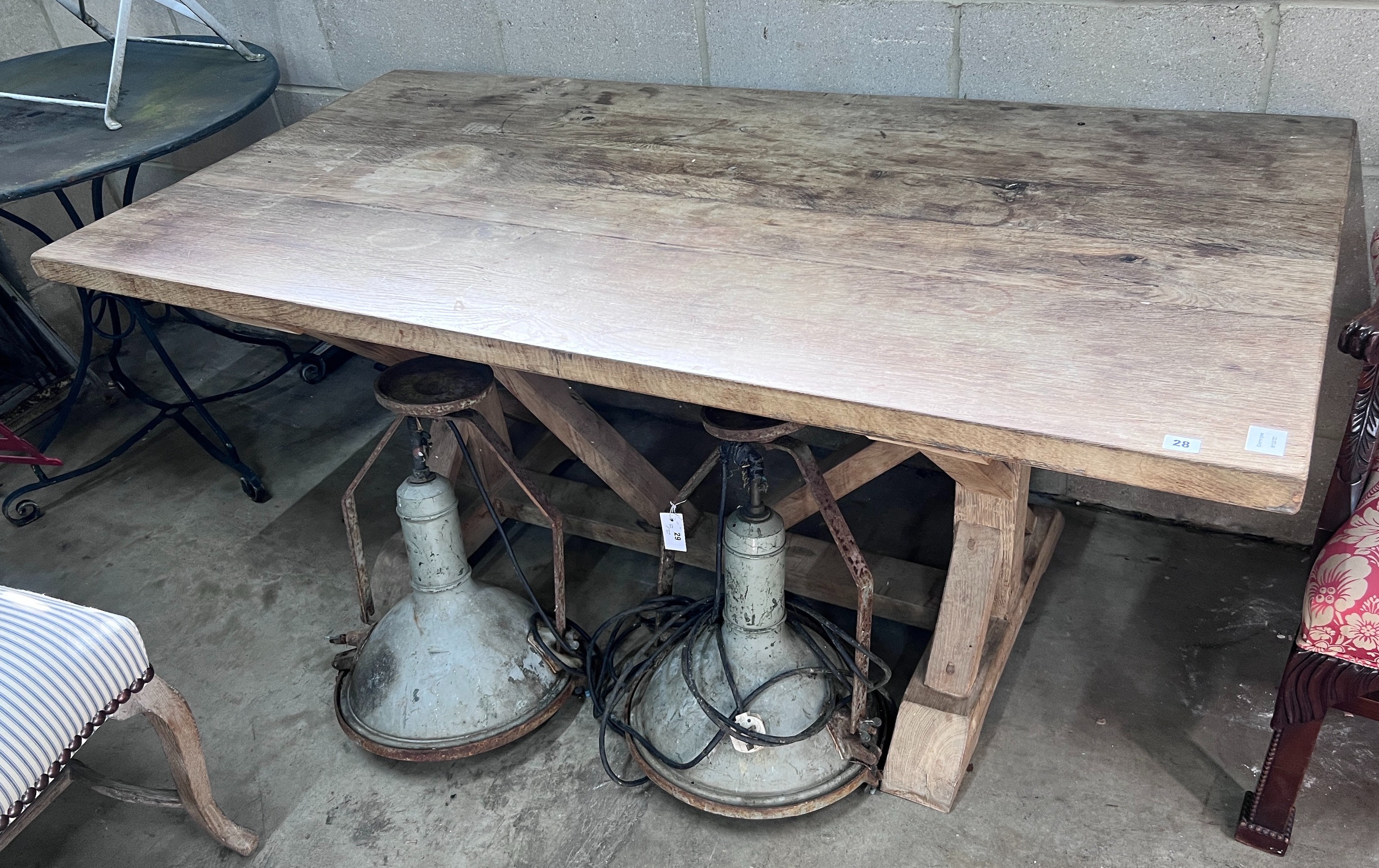 An 18th century pale oak rectangular refectory dining table, length 174cm, width 87cm, height 75cm *Please note the sale commences at 9am.                                                                                  