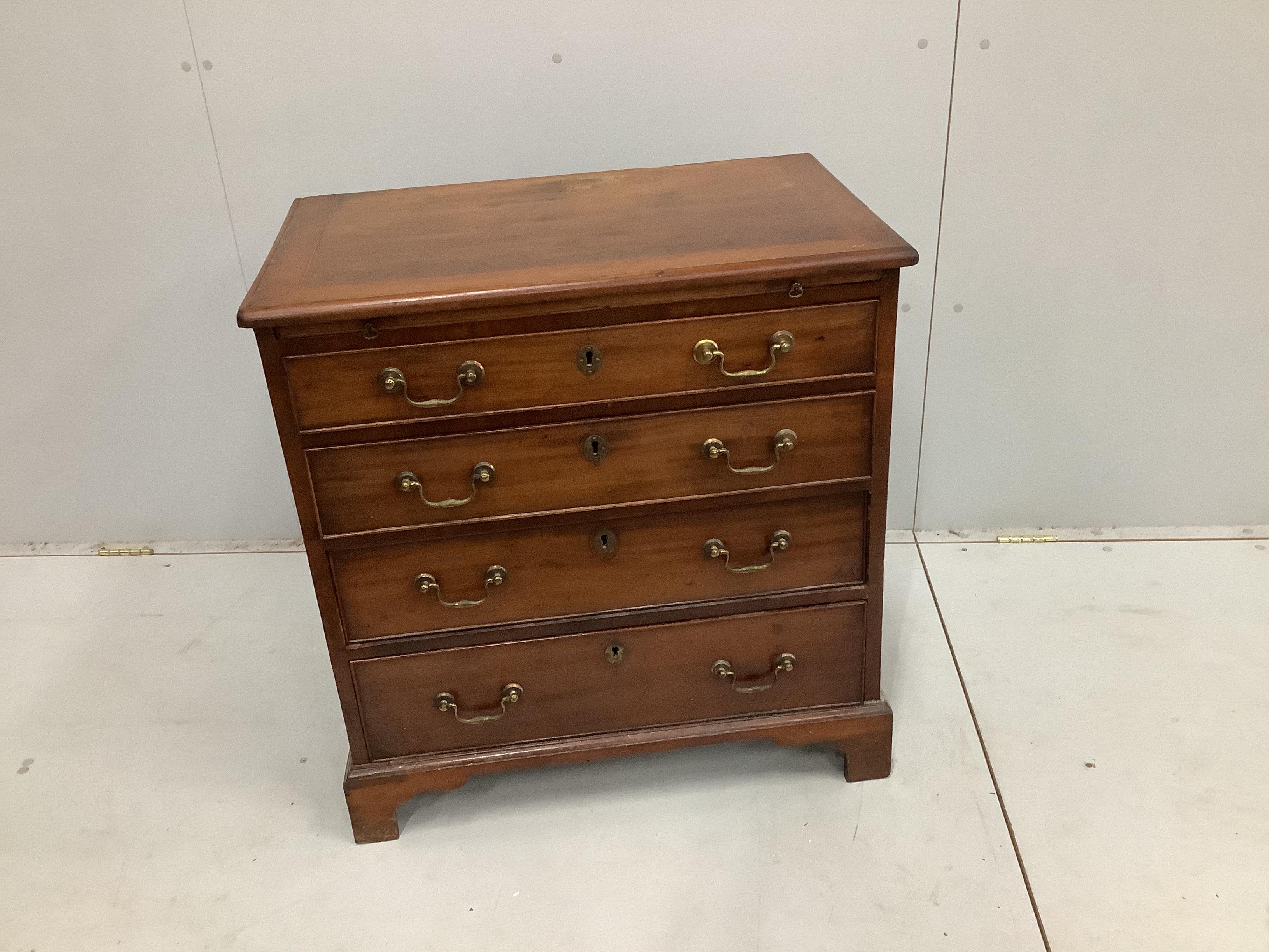 A small George III mahogany banded four drawer chest, width 75cm, depth 46cm, height 78cm                                                                                                                                   