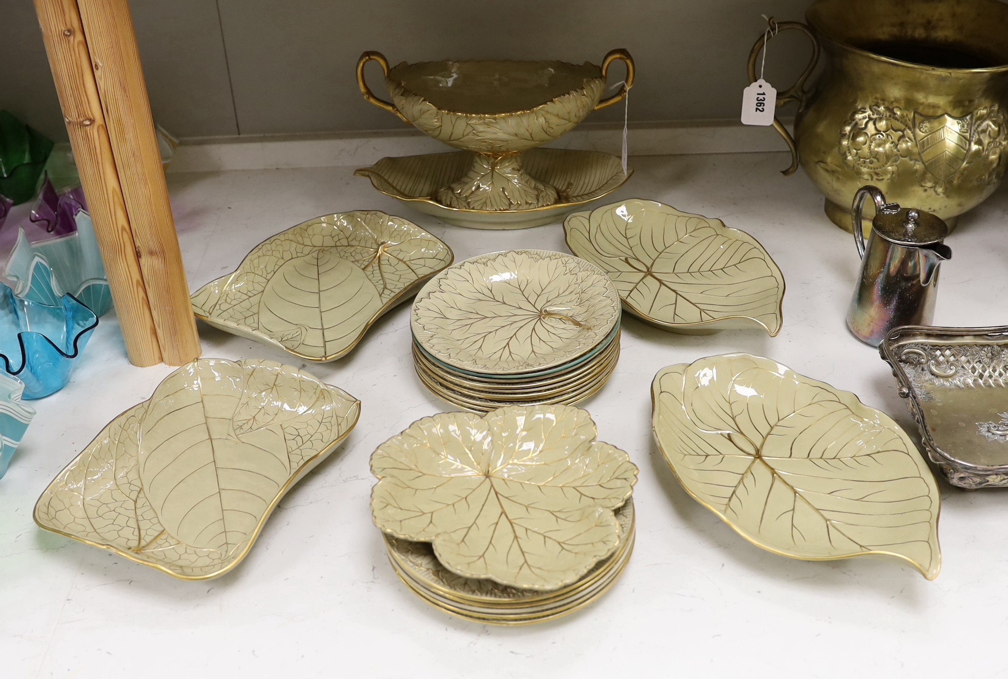 A Wedgwood Drabware part dessert service, 1800-1850, the two handled comport 33 cm across                                                                                                                                   