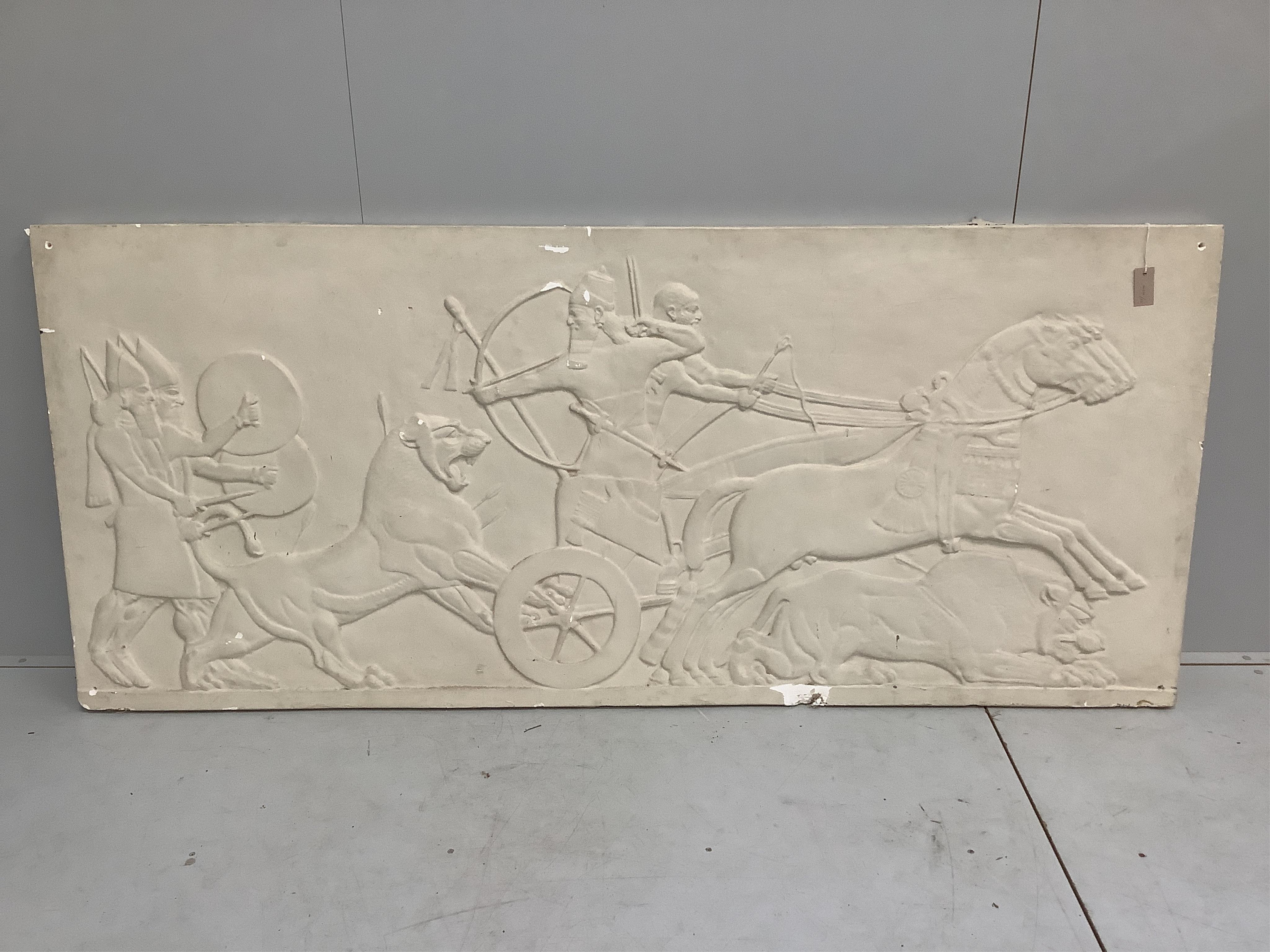 A plaster classical chariot panel, 219 x 94cm                                                                                                                                                                               